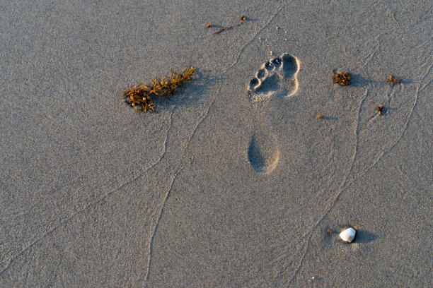 赤脚在沙滩上留下脚印图片下载