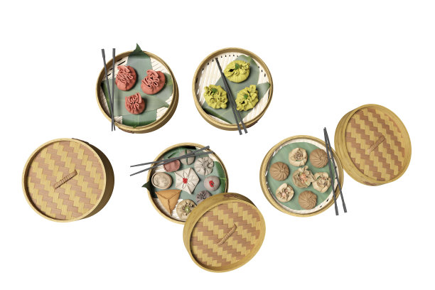Dim sum light dish group顶视图3d渲染在白色背景上没有阴影图片下载