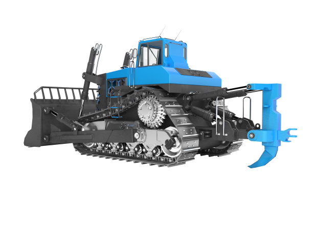 职业技术卡特彼勒蓝色推土机3D渲染在白色的背景没有阴影图片下载