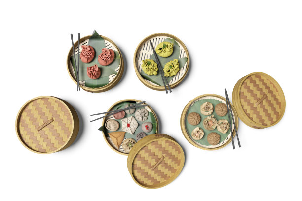 Dim sum light dish group顶视图3d渲染在白色背景和阴影图片下载