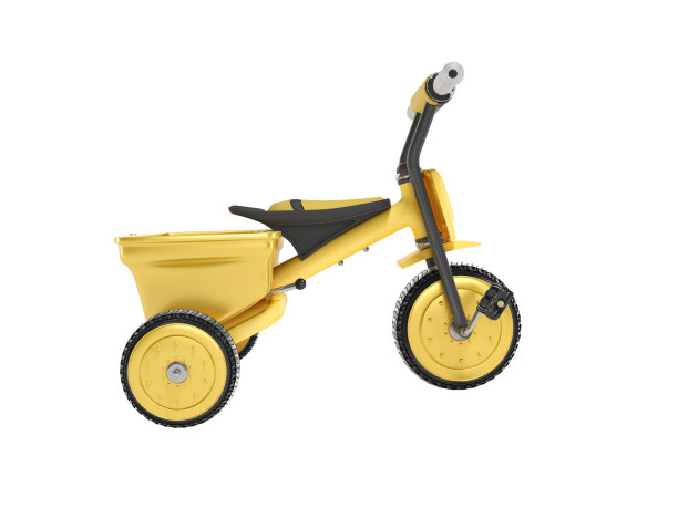 3D渲染黄色三轮车儿童侧视图上的白色背景没有阴影图片下载