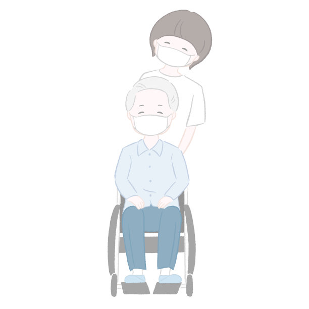 爷爷和坐在轮椅上的年轻女子(戴着面具)图片下载