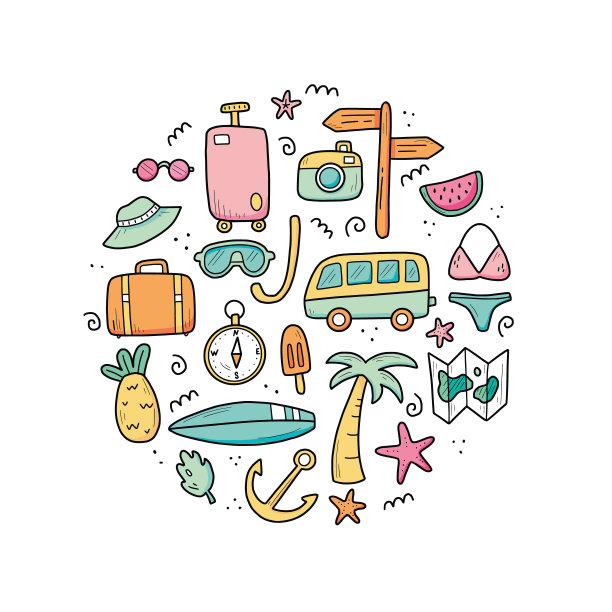 手绘暑假旅游集图片下载