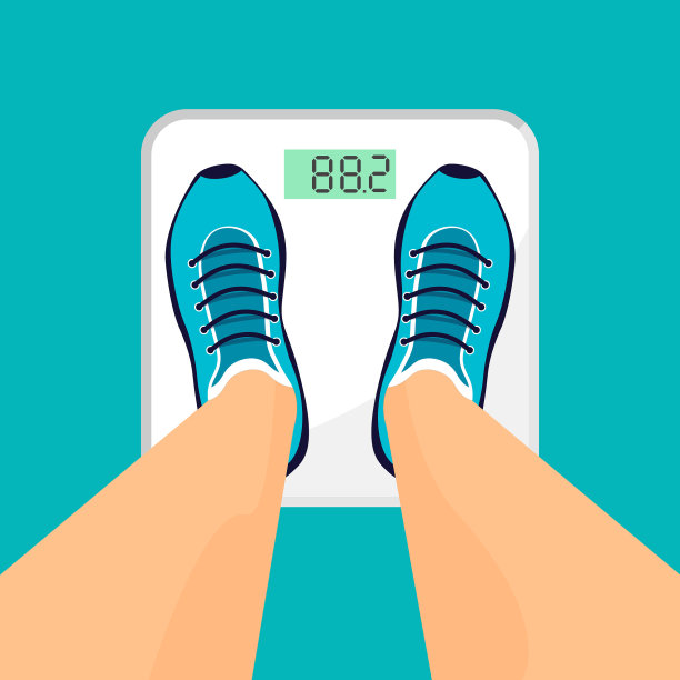 穿着运动鞋的男人或女人站在地秤上。图片下载