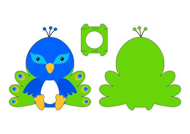 可爱的模切孔雀巧克力蛋持有人模板。复活节彩蛋的零售纸盒。可打印颜色方案。激光切割矢量模板。孤立矢量包装设计说明。图片下载