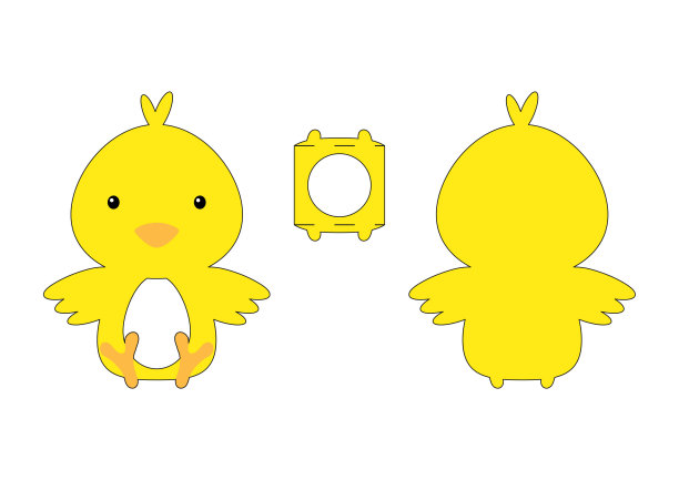 可爱的模具切鸡巧克力蛋夹模板。复活节彩蛋的零售纸盒。可打印颜色方案。激光切割矢量模板。孤立矢量包装设计说明。图片下载