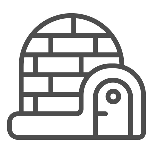 冰屋线图标，冬季概念，白色背景上的冰雪标志的房子，冰屋图标在移动概念和网页设计的轮廓风格。矢量图形。图片下载