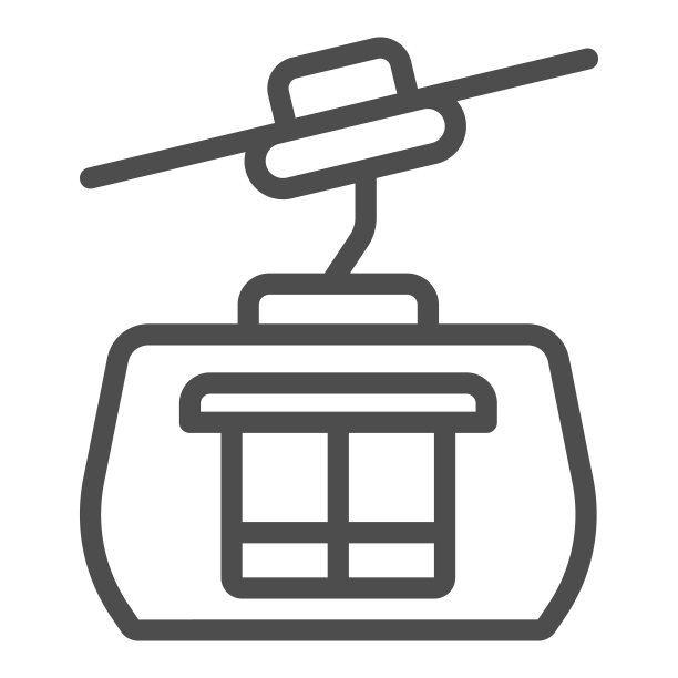 滑雪缆车线图标，冬季概念，白色背景上的缆车标志，在移动概念和网页设计的轮廓风格的滑雪小屋图标。矢量图形。图片下载