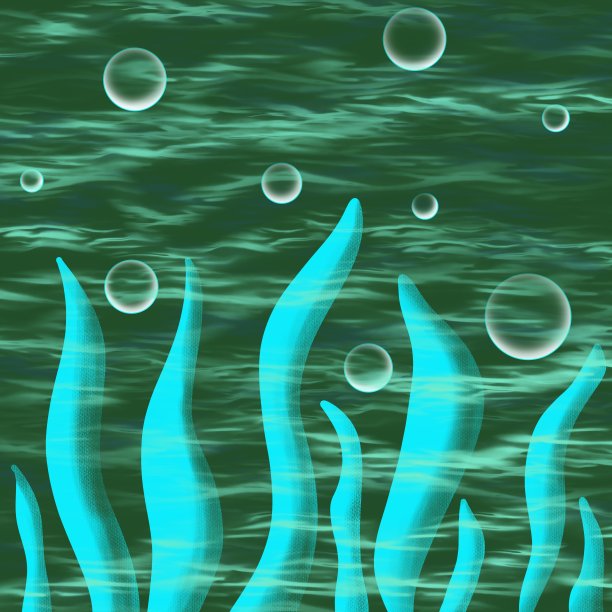 海洋中的海洋植物。极简水生景观插图图片下载