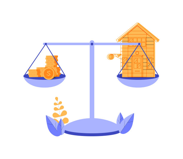 矢量房子和平衡的金钱房地产，租金，费用，负债图片下载