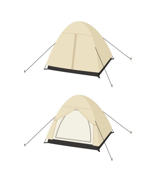 一个米色帐篷在开放和关闭状态的矢量插图。图片下载