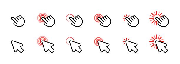 电脑鼠标点击光标图标集合。箭头图标。指针图标。光标徽章。鼠标点击光标集合。矢量图，独立白色背景。EPS 10图片下载