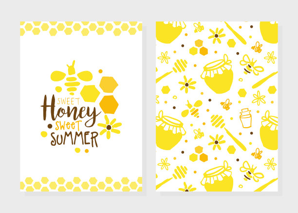 采购产品蜂蜜天然产品卡，有机蜂蜜和蜂房横幅，海报，传单，宣传册设计模板卡通矢量插图图片下载