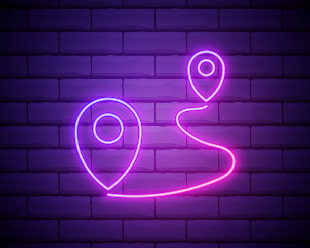定位针图标在霓虹灯风格。简单的细线，网页的轮廓矢量，UI和UX的极简图标，网站或移动应用程序图片下载