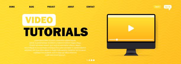 视频教程横幅。在线教育作画者。在线视频教程教育按钮。向量EPS 10。在白色背景上隔离图片下载