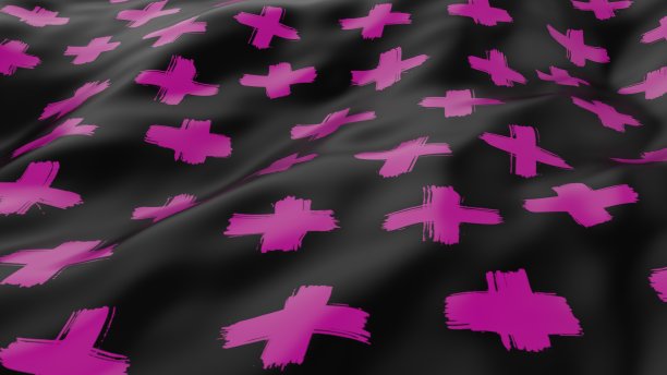 带有波纹的抽象光滑表面。布波。黑色帆布上的粉色十字架图案。时尚奢侈纺织品。现代背景海报，封面，品牌，横幅，网页。三维渲染图片下载