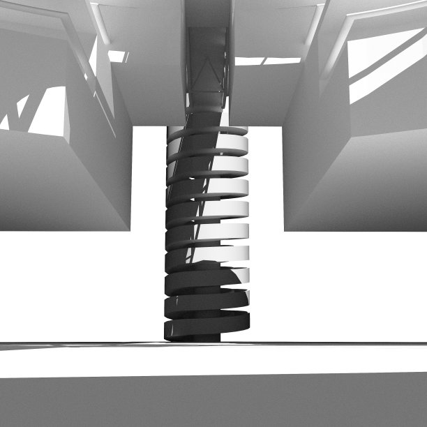 抽象的建筑背景。建筑物的碎片。螺旋形坡道。3 d渲染。图片下载