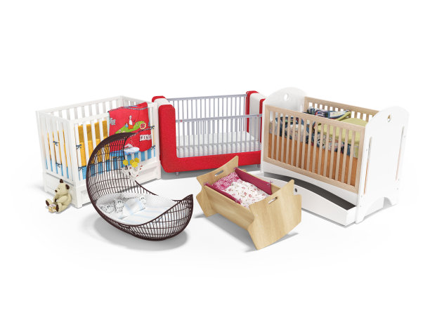 婴儿床的3d渲染集在白色的背景与阴影图片下载