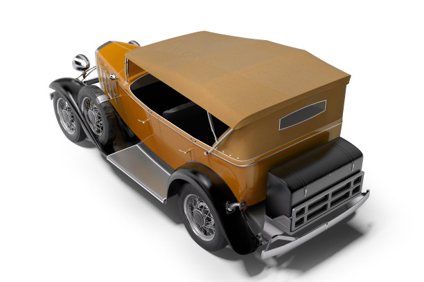 经典复古车橙色孤立的后视图3d渲染白色背景与阴影图片下载