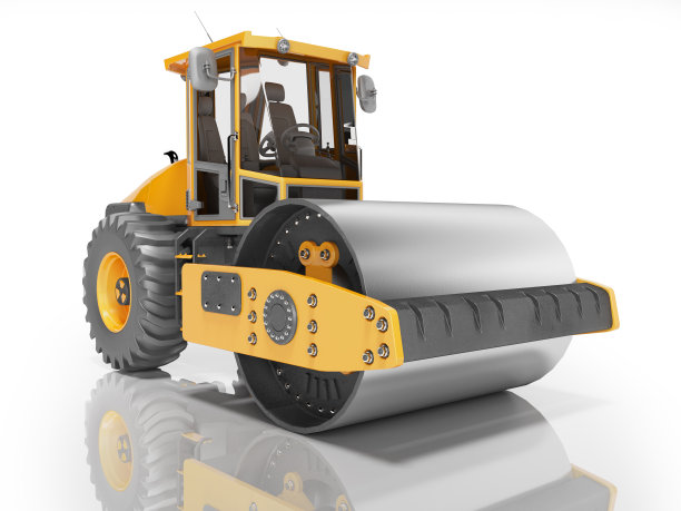 滚动与振动铺设沥青隔离3D渲染白色背景与阴影图片下载