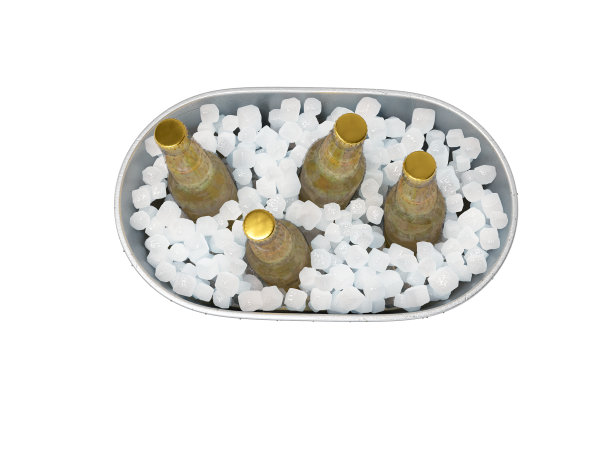 3d渲染概念冰桶冰苹果汁瓶在白色的背景没有阴影图片下载