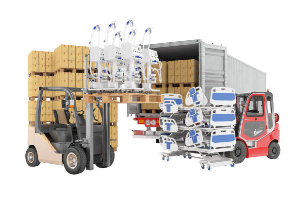 3d渲染概念出口的医疗用品和人工呼吸器肺在白色的背景上没有阴影图片下载