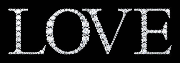 由黑色背景的菱形字母组成的爱情字。三维渲染图片下载