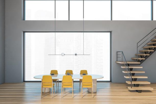 灰色的餐厅内部有楼梯图片下载