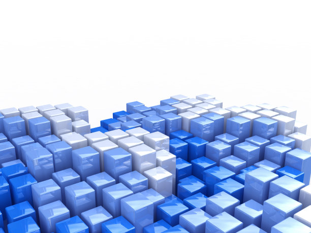抽象立方体图像背景在蓝色调中设计了与抽象背景相关的信息。三维演示图片下载
