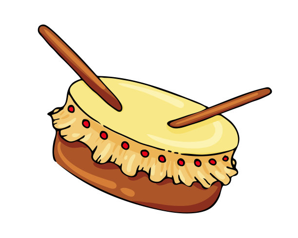 卡通风格的传统亚洲鼓和鼓槌。矢量图形。图片下载