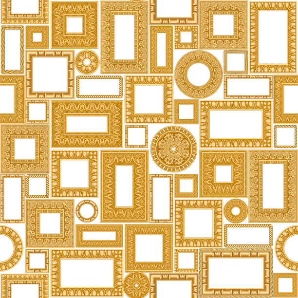 矢量拼接无缝模式从雕刻的金色框架上的白色背景。时尚的黄金古典希腊蛋和叶的边界，巴洛克的幻想frieze图片下载