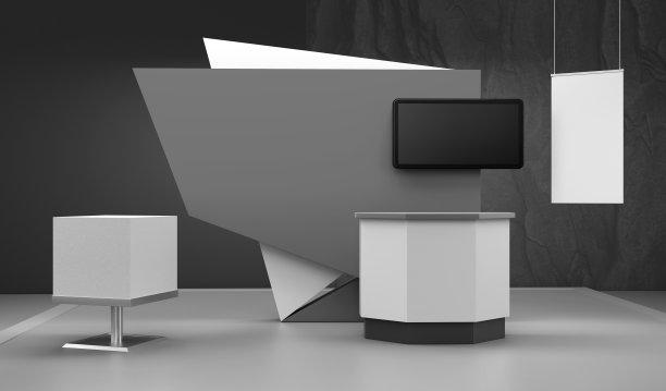 展台设计，展位实物模型，挂条幅。图片下载