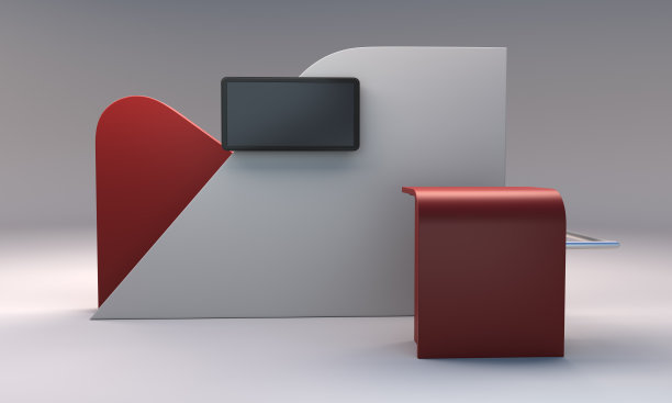 展台设计采用电视展示。红色的对抗模型。三维渲染图片下载