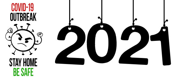 2019冠状病毒疫情2021年爆发，白色隔离背景和字体的横幅插图，待在家里，注意安全图片下载