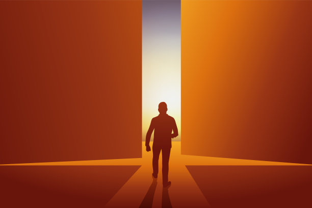 和一个通过离开大门而重获自由的人重建的概念。图片下载