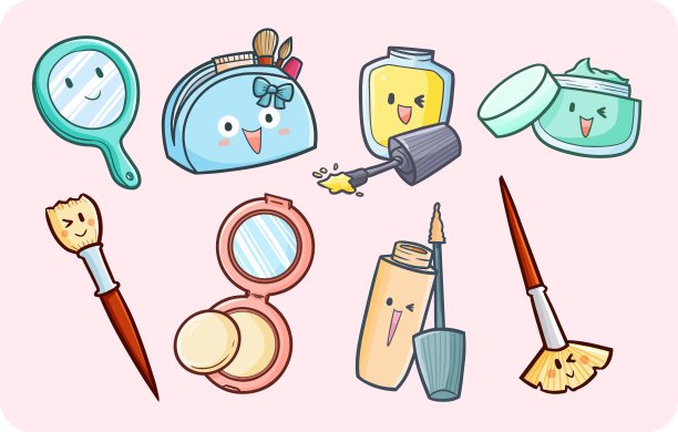 有趣和可爱的化妆品设备设置在简单的卡哇伊涂鸦风格kotak2[转换]图片下载