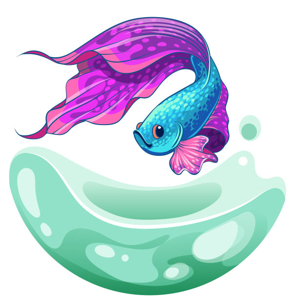 手绘矢量素描斗鱼，色彩斑斓的花式扇尾鱼。水族馆鱼类。插图。图片下载