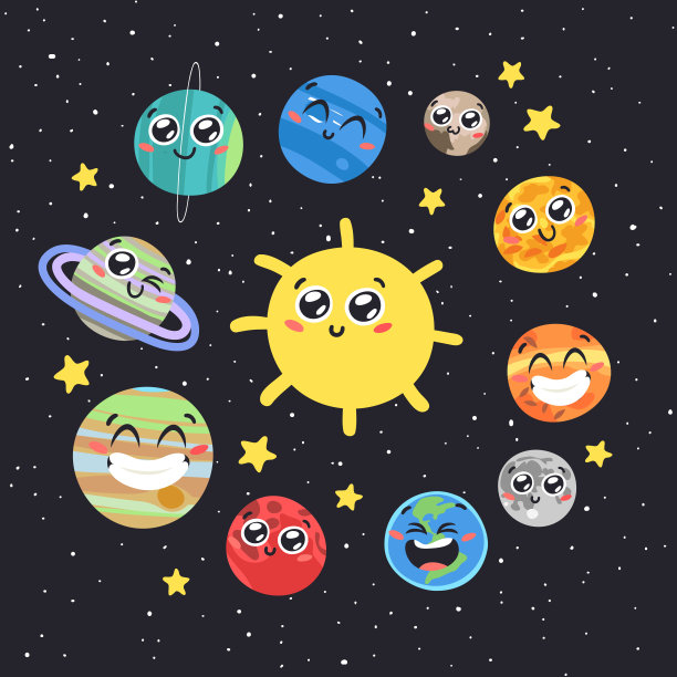 手绘无缝模式与幼稚的插图宇宙。矢量绘制行星，恒星和卫星在空间。卡通太阳系对象图片下载