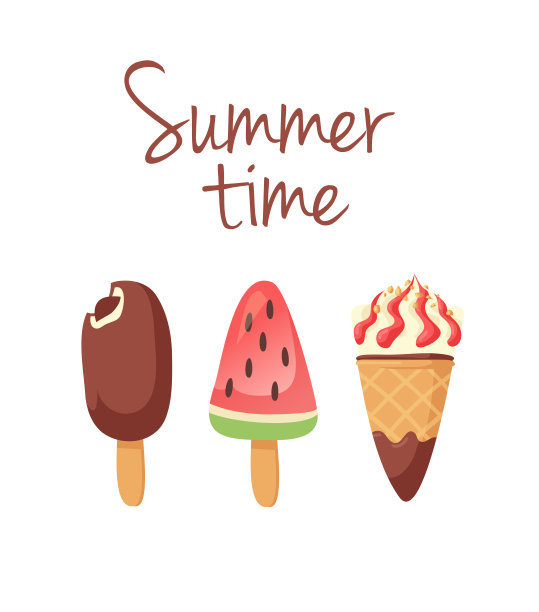 手绘冰淇淋矢量艺术绘画和引用。夏季插图甜快餐表情。有趣的表情和文本图片下载