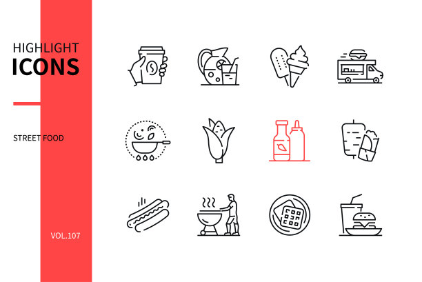 街头小吃系列设计风格图标集图片下载
