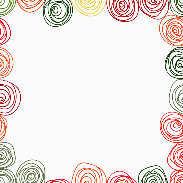 色彩缤纷的玫瑰线儿童手绘幼稚的线性抽象圆在黄白色与复制空间为背景，墙纸，纹理，横幅，标签矢量设计图片下载