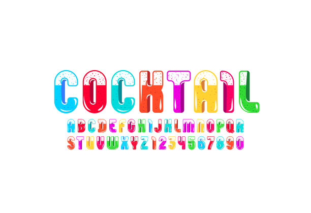 时尚光滑的字体，多色字母表，明亮的圆形字母从A到Z和数字从0到9，矢量插图10EPS图片下载