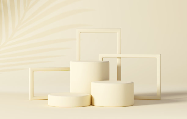 三维渲染插图的几何形状讲台上柔和的背景素材图片