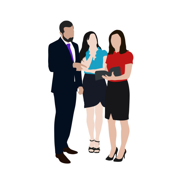 商业人士矢量插图。两女一男一起工作。人们在工作中图片下载