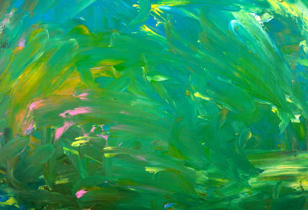 抽象绘画的背景。丙烯酸垃圾绿松石，翠绿的颜色画在画布上。手工制作的,手绘。平面铺设，覆盖，艺术品，显示，纹理概念。现代的,当代艺术。原创。图片下载