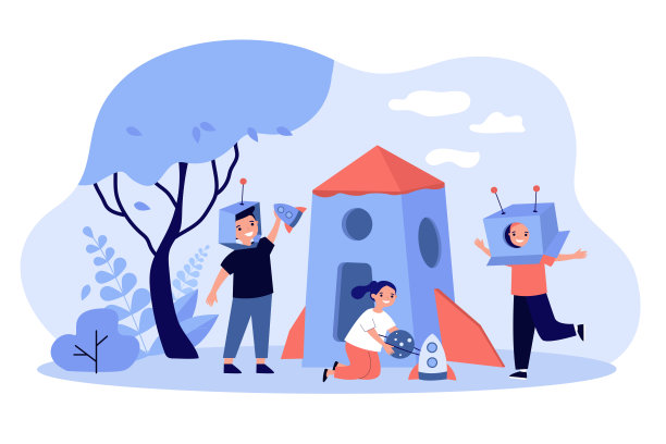 孩子们在户外玩宇航员和外星人图片下载