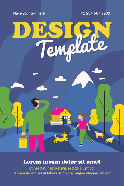 快乐的女孩和狗在山村玩耍图片下载