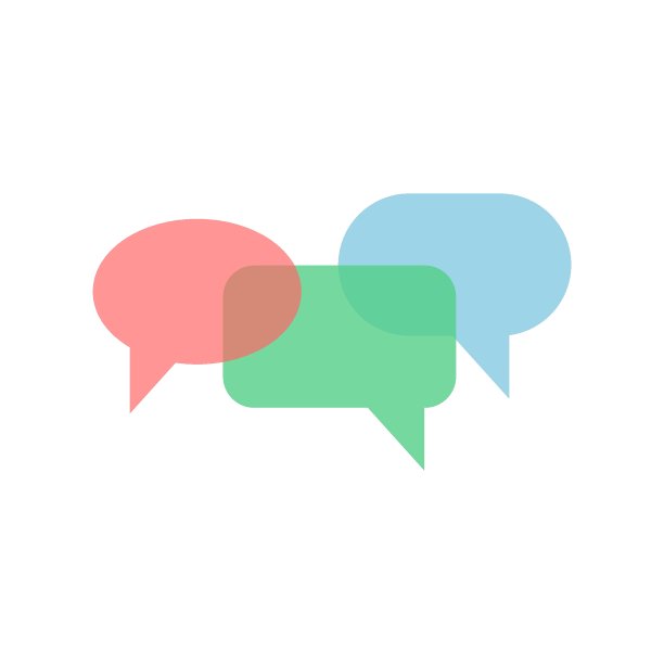交流的象征。语音气泡图标与省略号，问号和感叹号红色，绿色和蓝色。聊天或消息的模板设计。图片下载