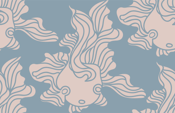 矢量平静无缝模式与涂鸦鱼与波浪鳍手绘在平面风格。图片下载