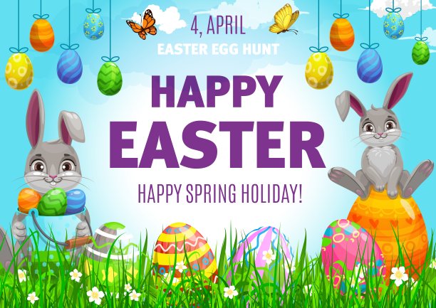 复活节快乐矢量海报可爱的小兔子，鸡蛋图片下载